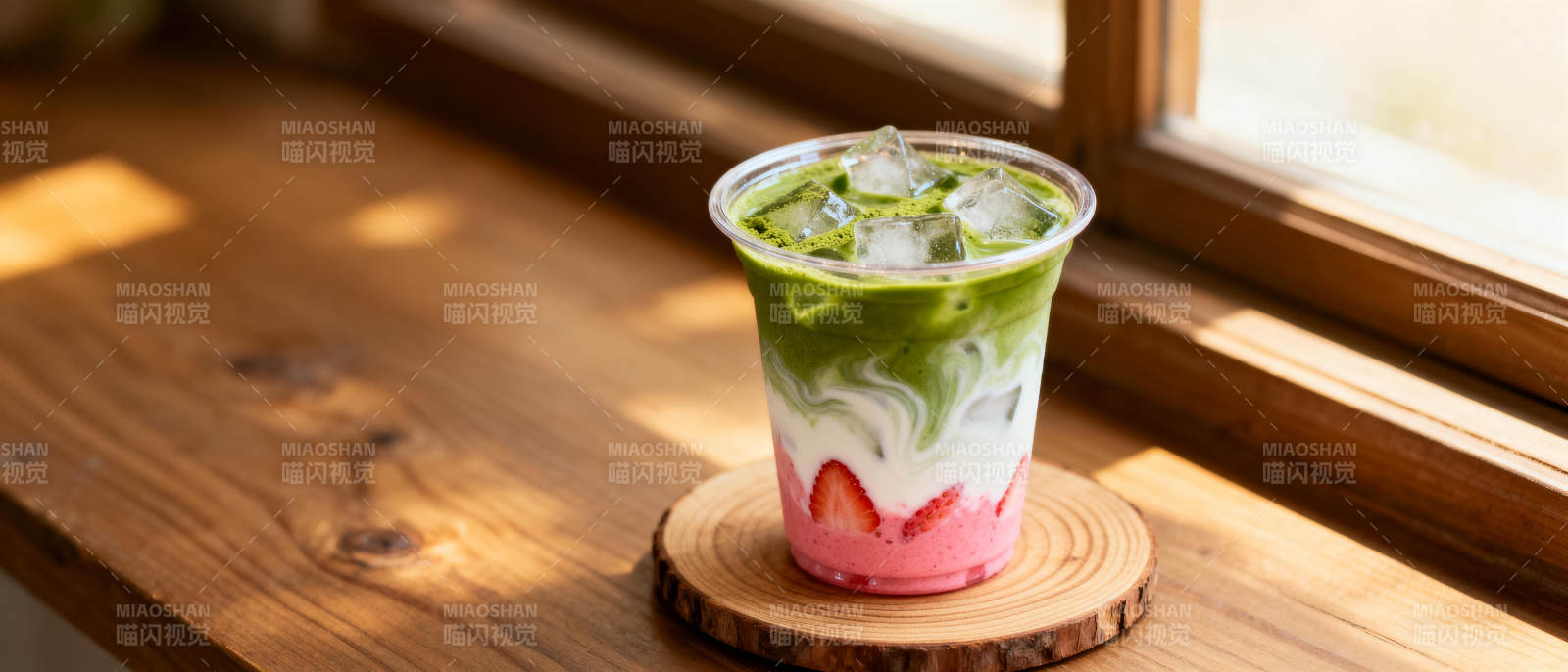抹茶草莓冰饮图片