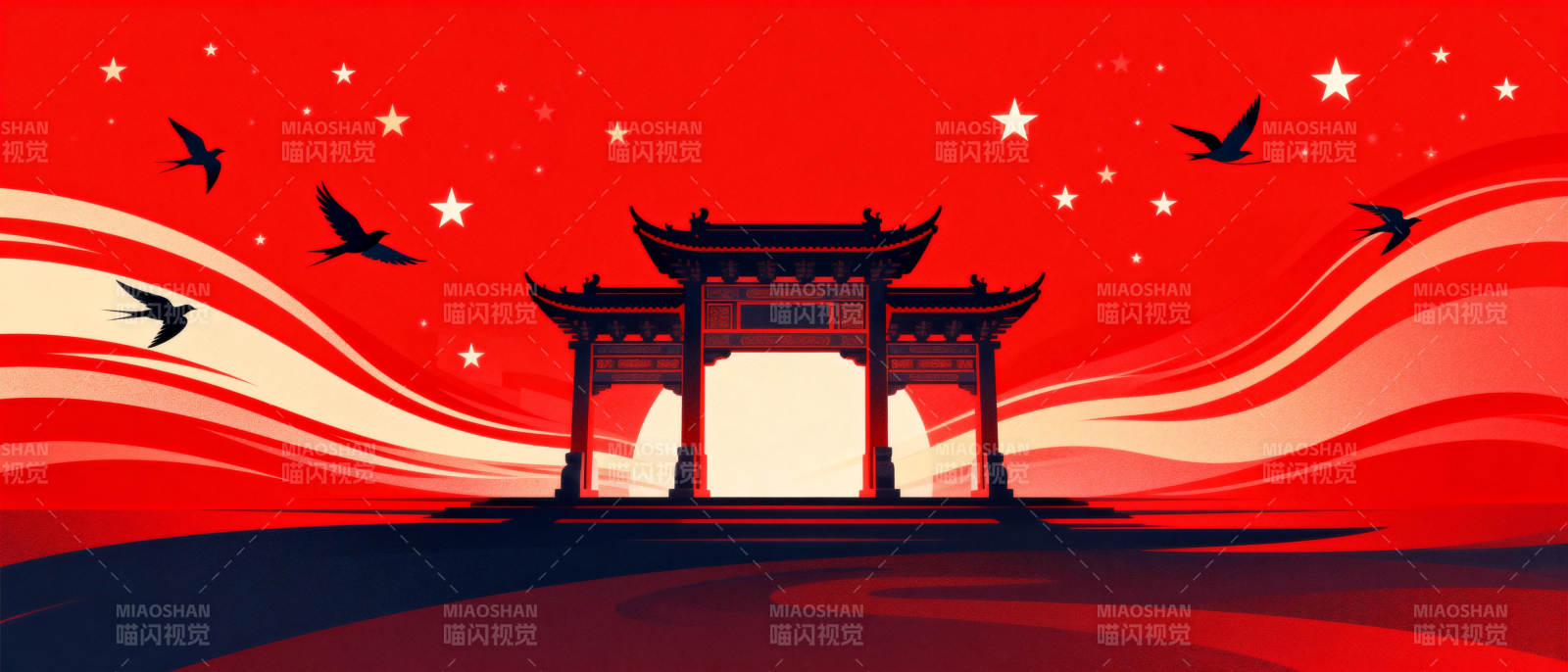 红霞映古门图片