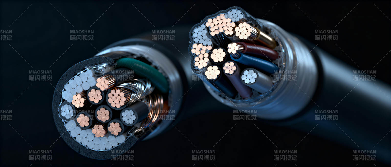 电缆内部结构特写图片