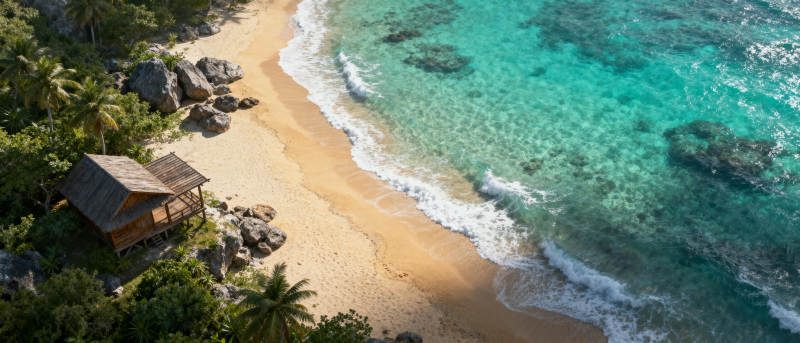 热带海滩小屋图片