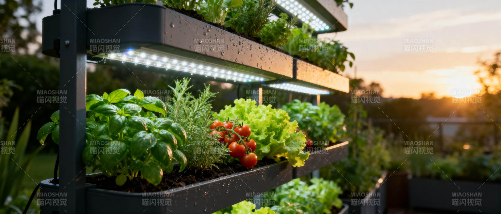 垂直菜园夕阳景图片