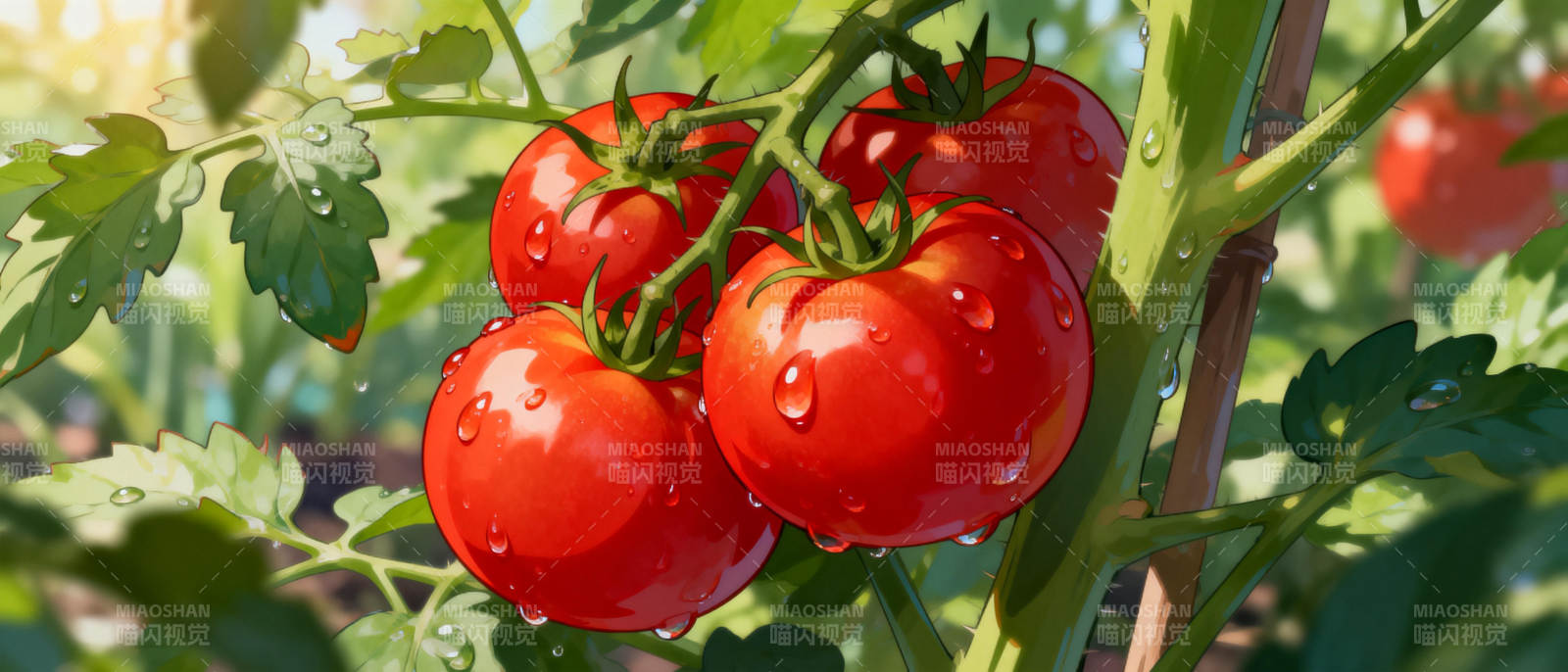 鲜红番茄挂枝头图片