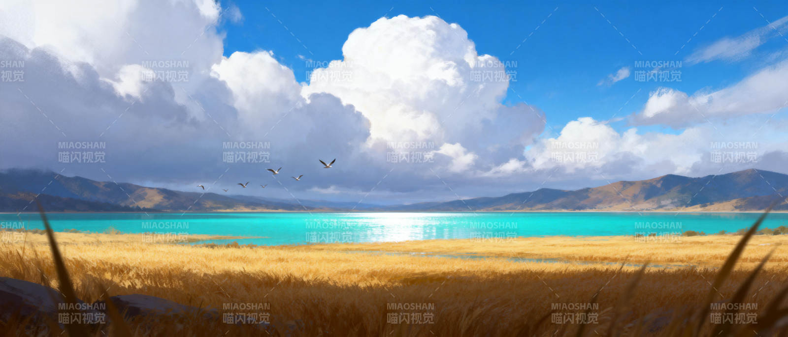 湖光山色 云影鸟飞图片