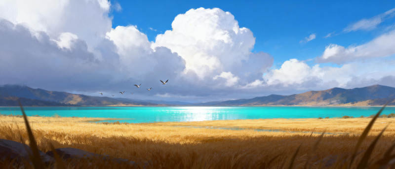 湖光山色 云影鸟飞图片