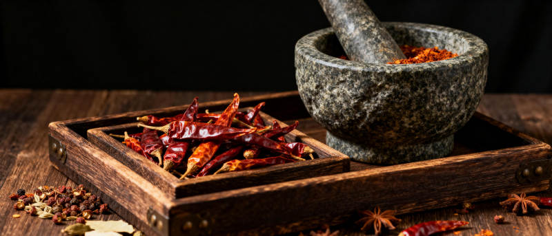 干辣椒与石臼图片