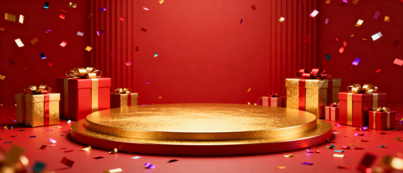 金色舞台礼盒飘彩图片