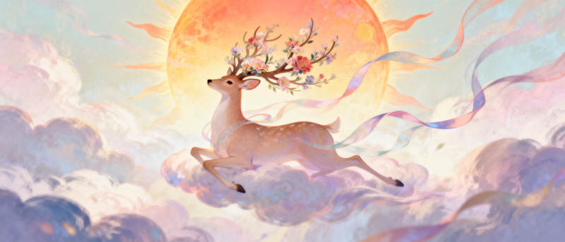 云中仙鹿图片