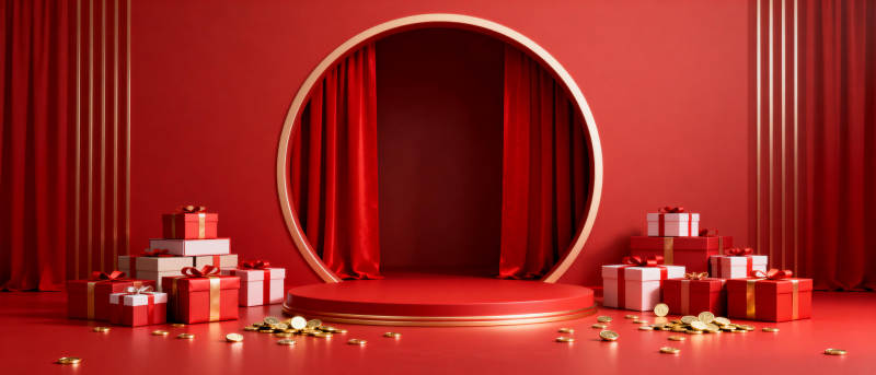 红色礼盒舞台图片