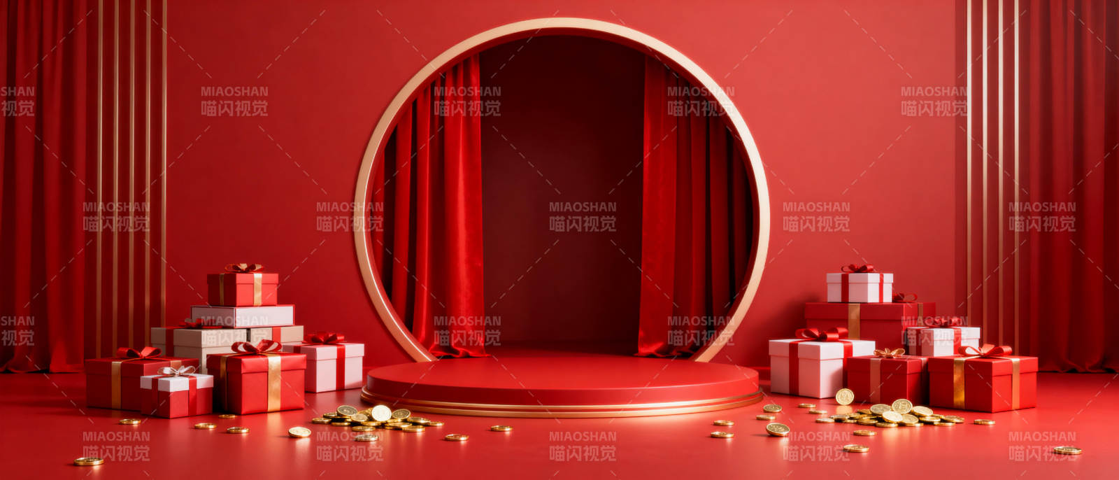 红色礼盒舞台图片