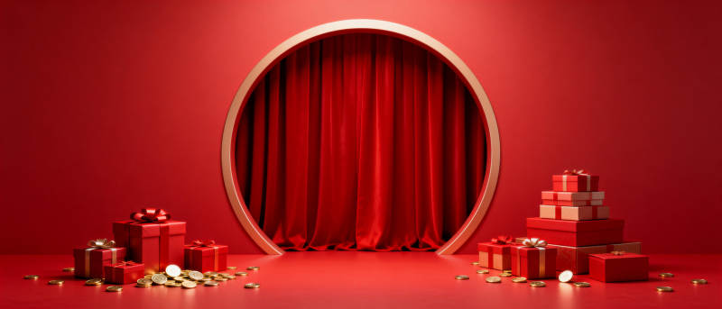 红色舞台礼盒场景图片