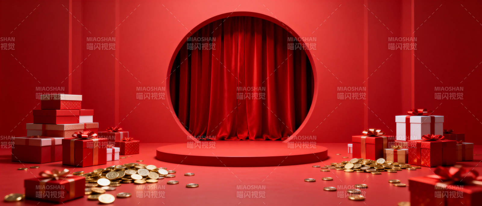 红色礼盒与金币图片