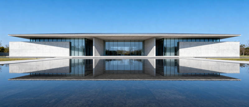 现代建筑倒影湖景图片