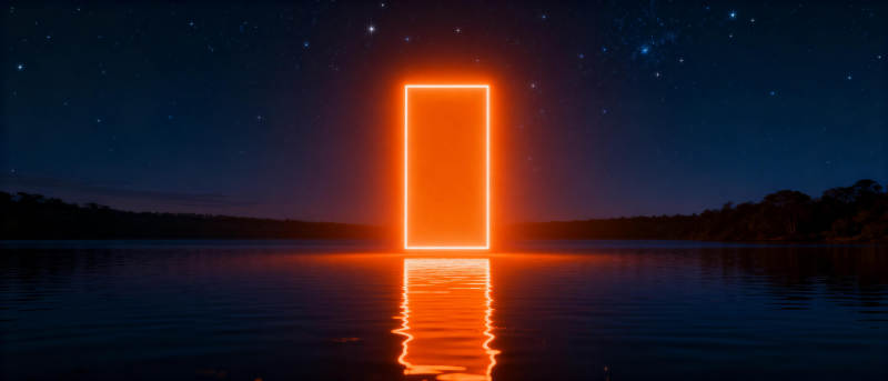 霓虹门映湖夜景图片