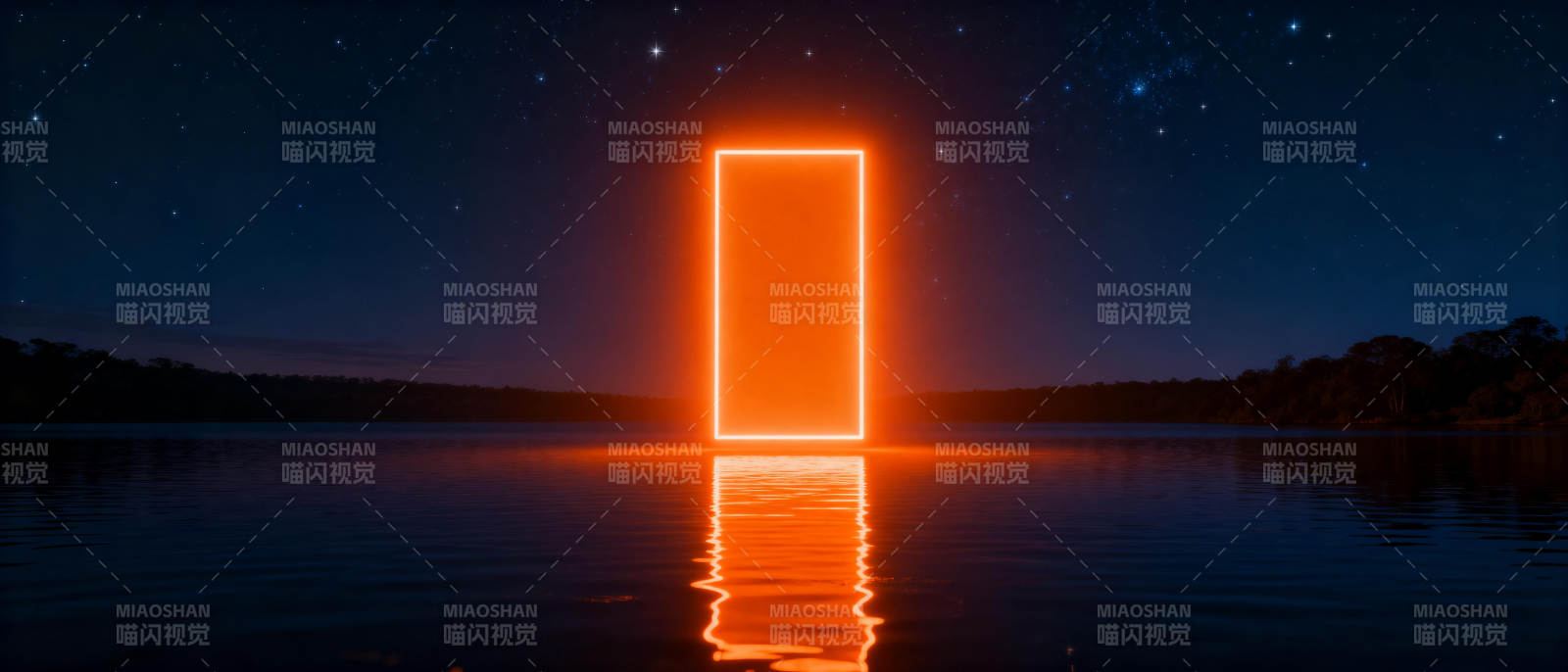 霓虹门映湖夜景图片