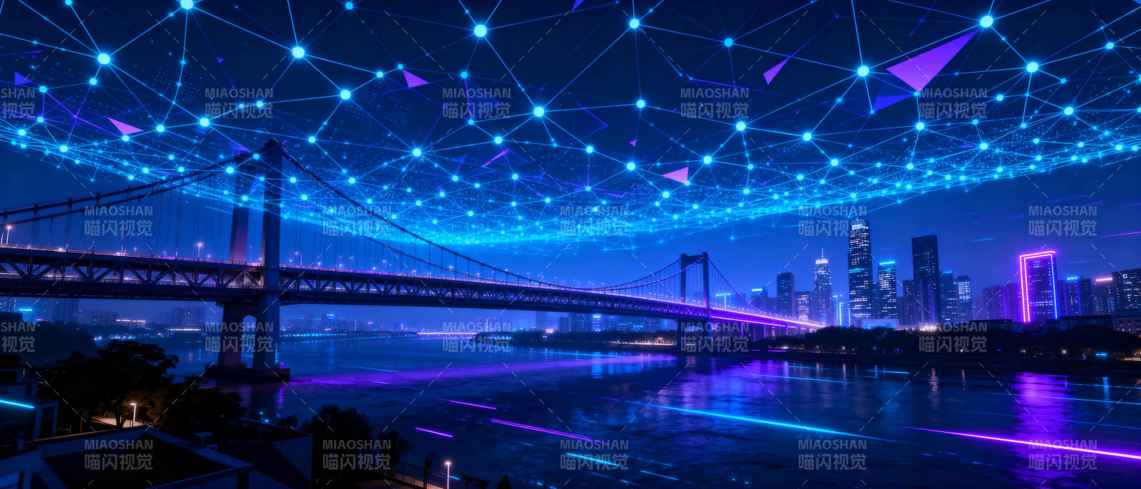 霓虹夜桥城市景观图片