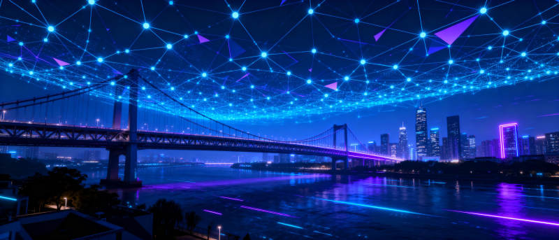 霓虹夜桥城市景观图片