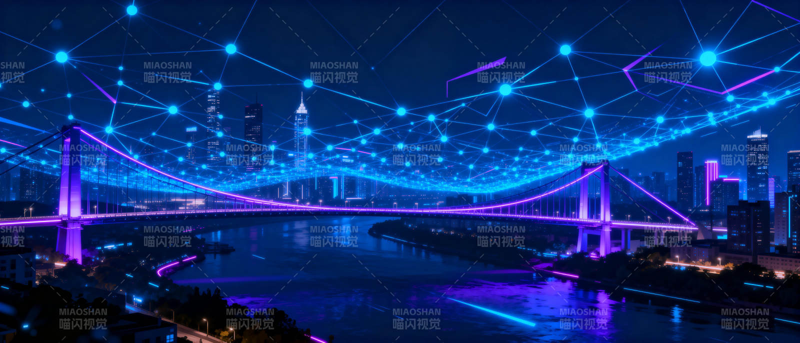 霓虹都市夜景桥图片