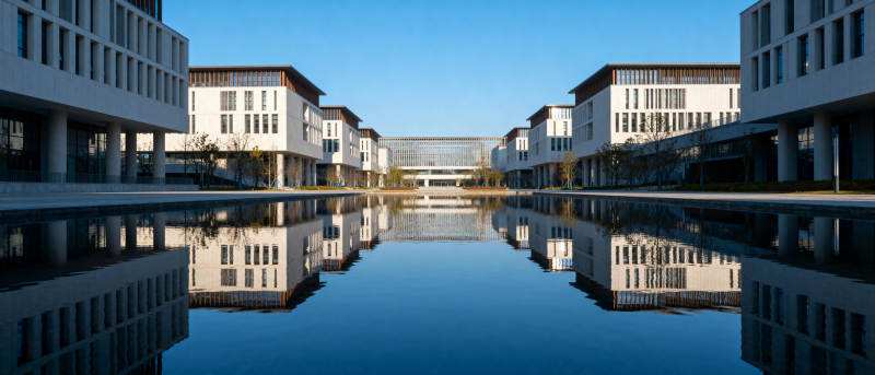 现代建筑倒影湖景图片