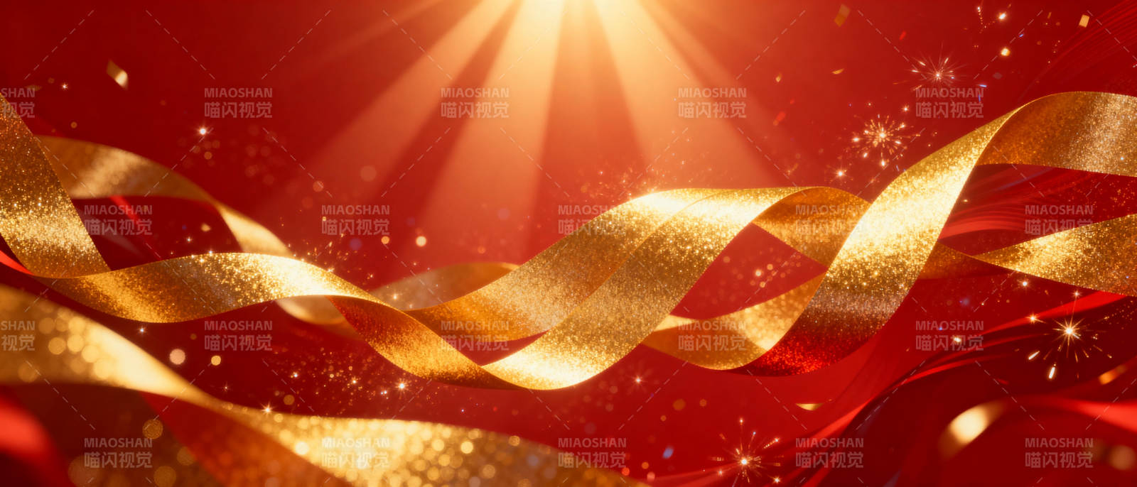 金色丝带闪耀光芒图片