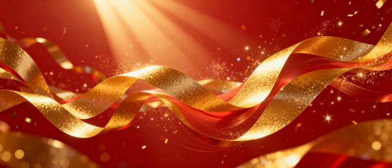 金色丝带闪耀光芒图片