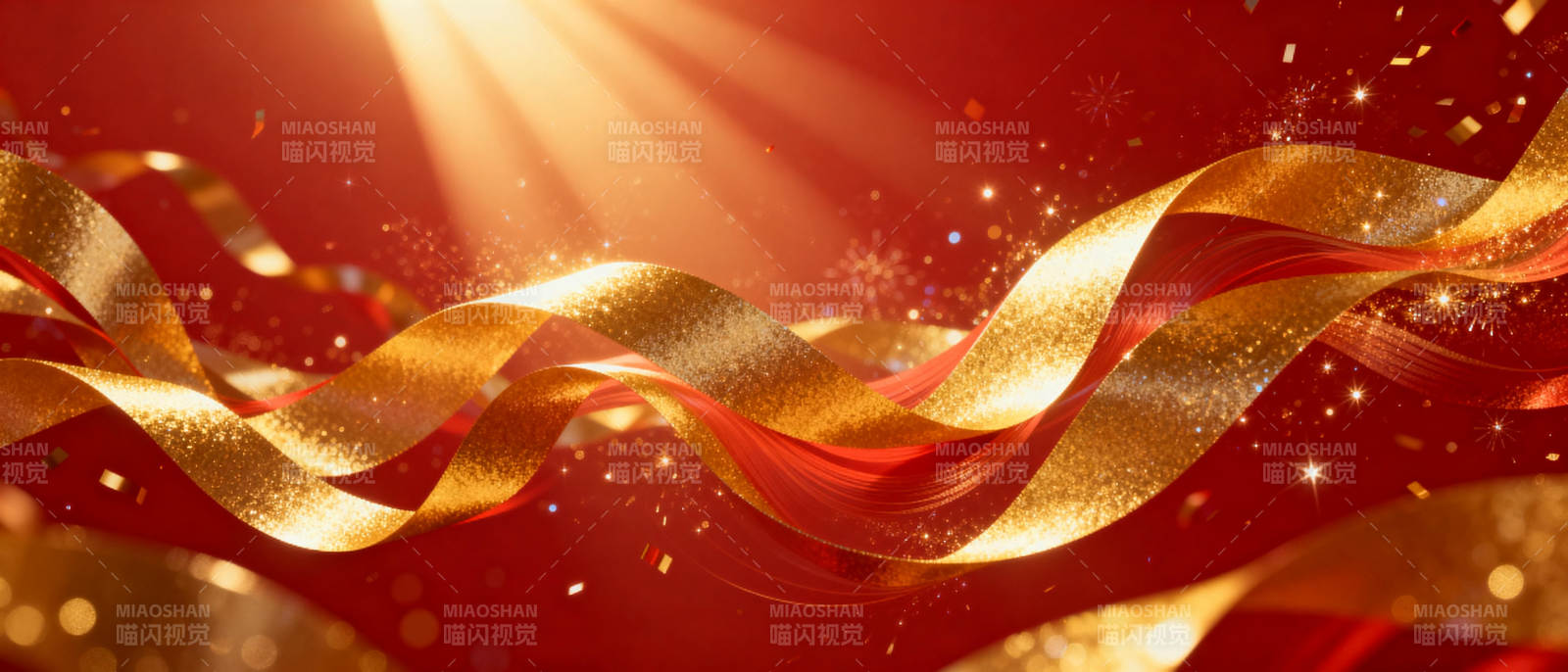 金色丝带闪耀光芒图片