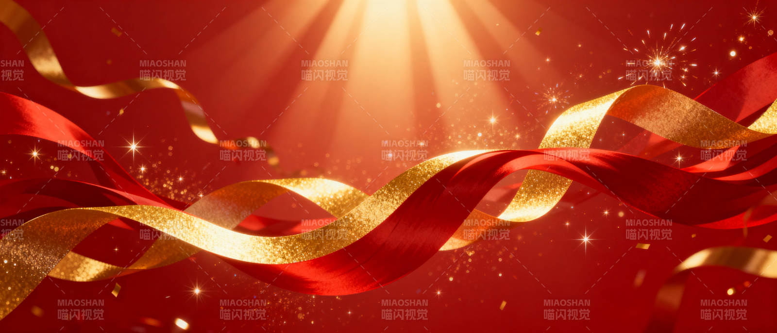 红金丝带闪耀光芒图片