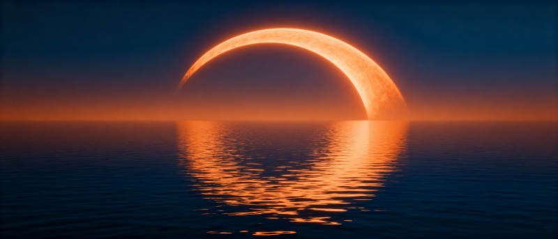 日环食倒影图片