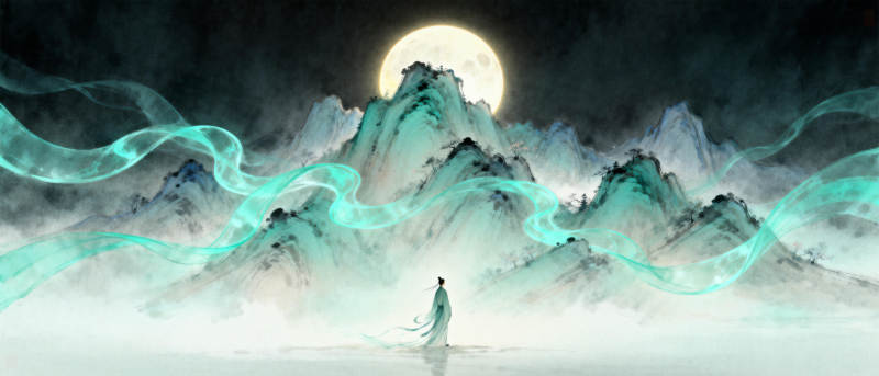 月下孤影山河梦图片