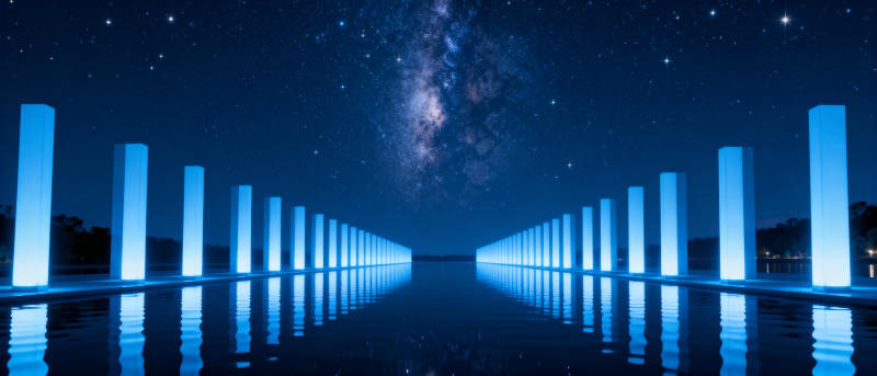 星河映柱夜景图片