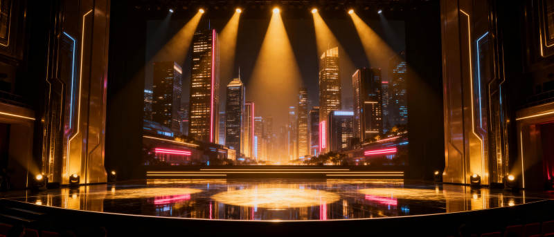 霓虹都市舞台夜景图片