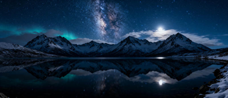 星河映雪山图片