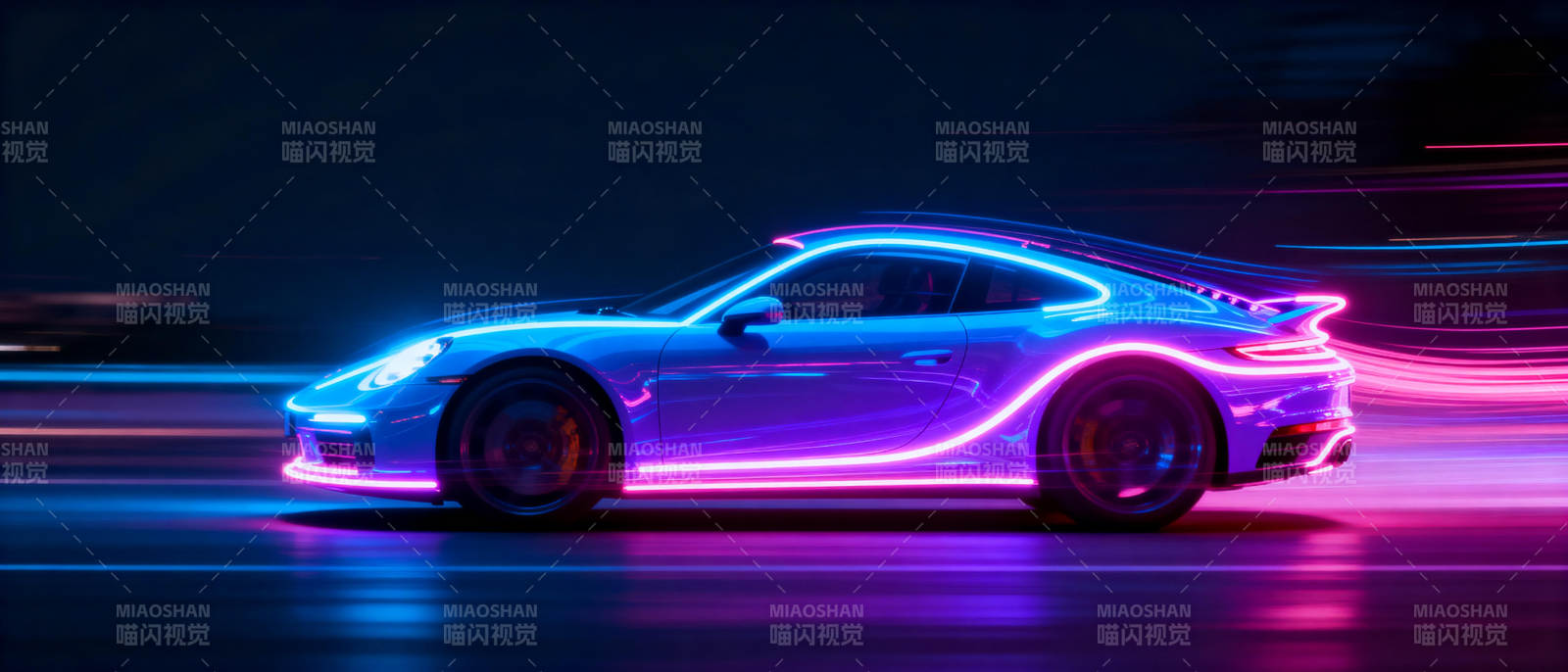 霓虹疾驰的跑车图片