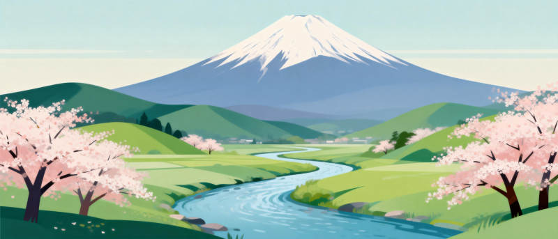 富士山下樱花溪图片
