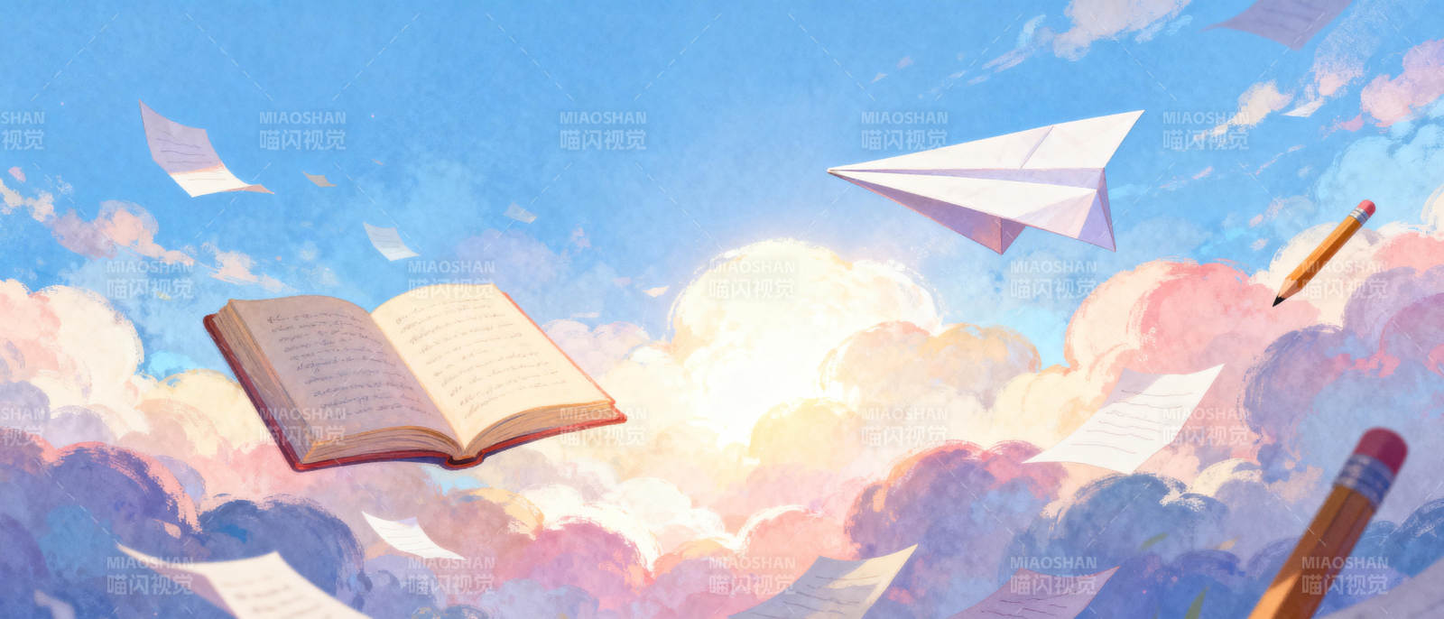 书页飞向天空图片