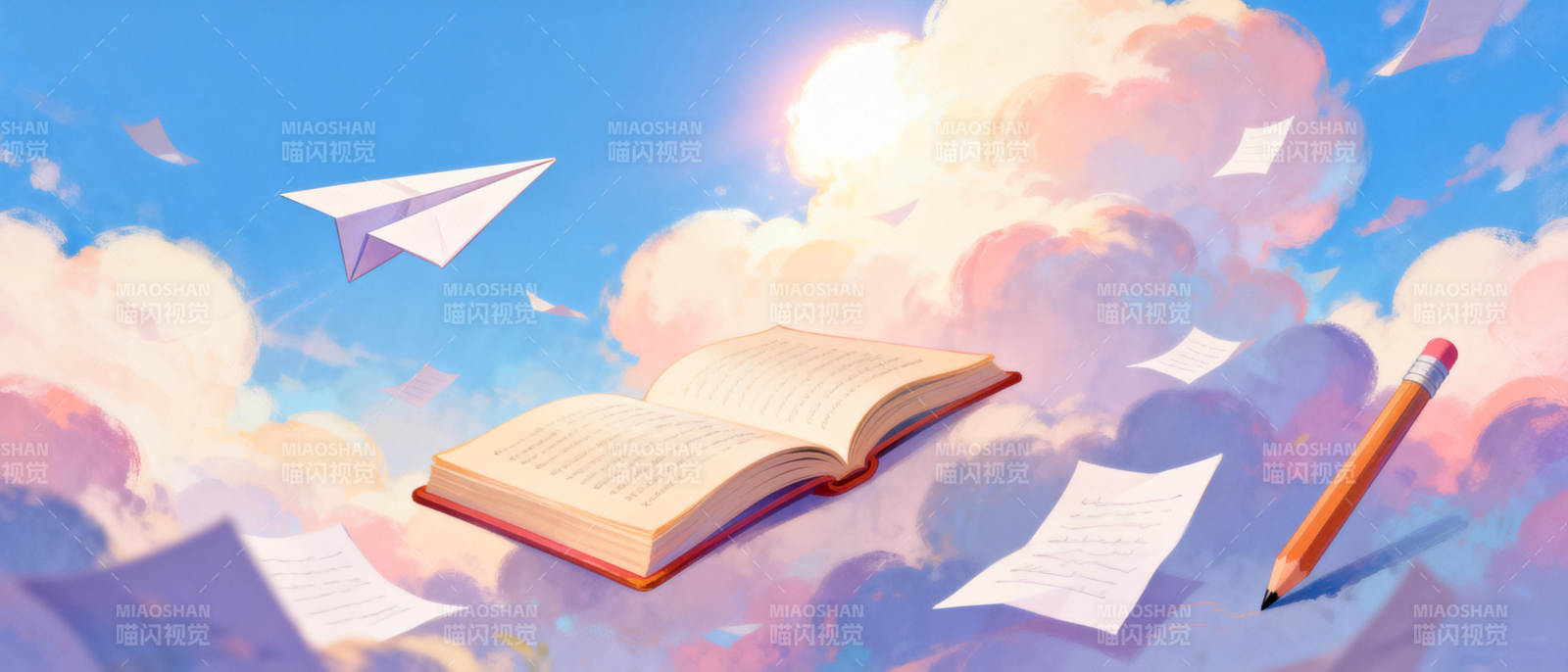 书页飞向天空图片