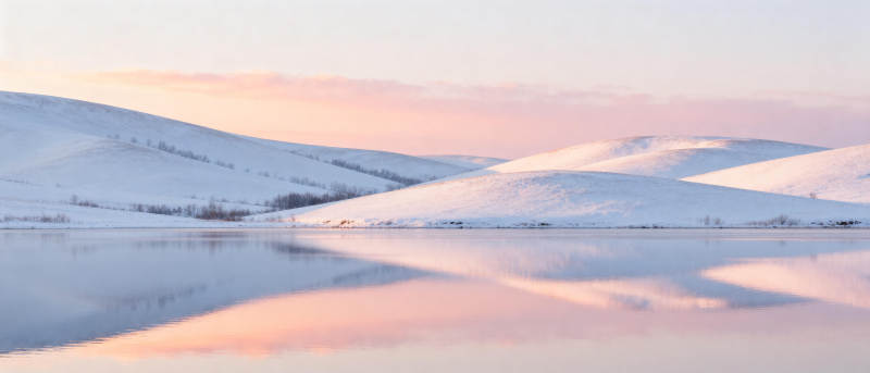 雪原湖光晨曦图片