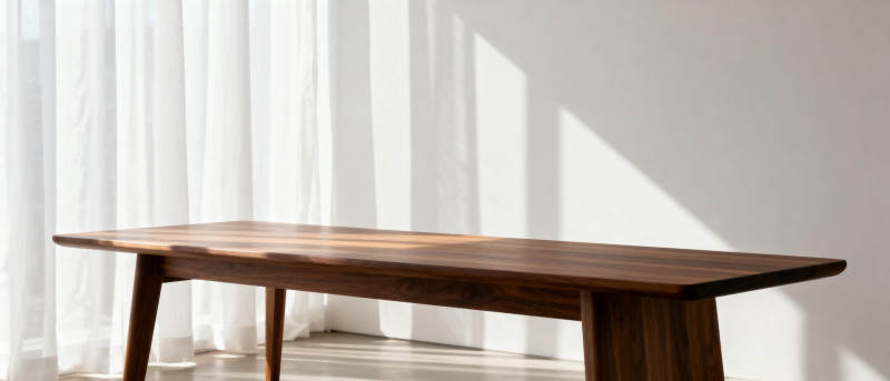 简约木桌静谧光影图片