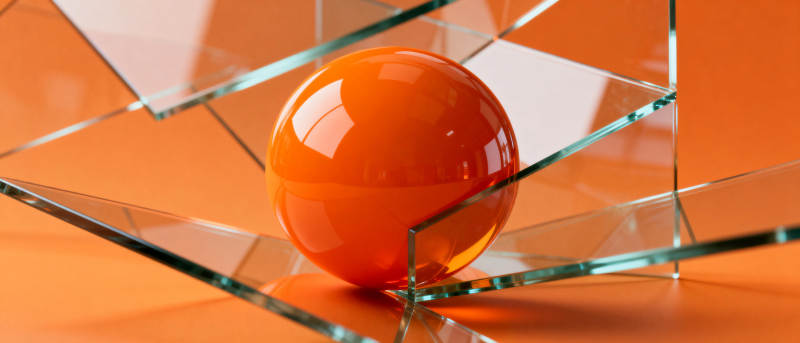 橙球玻璃镜面反射图片