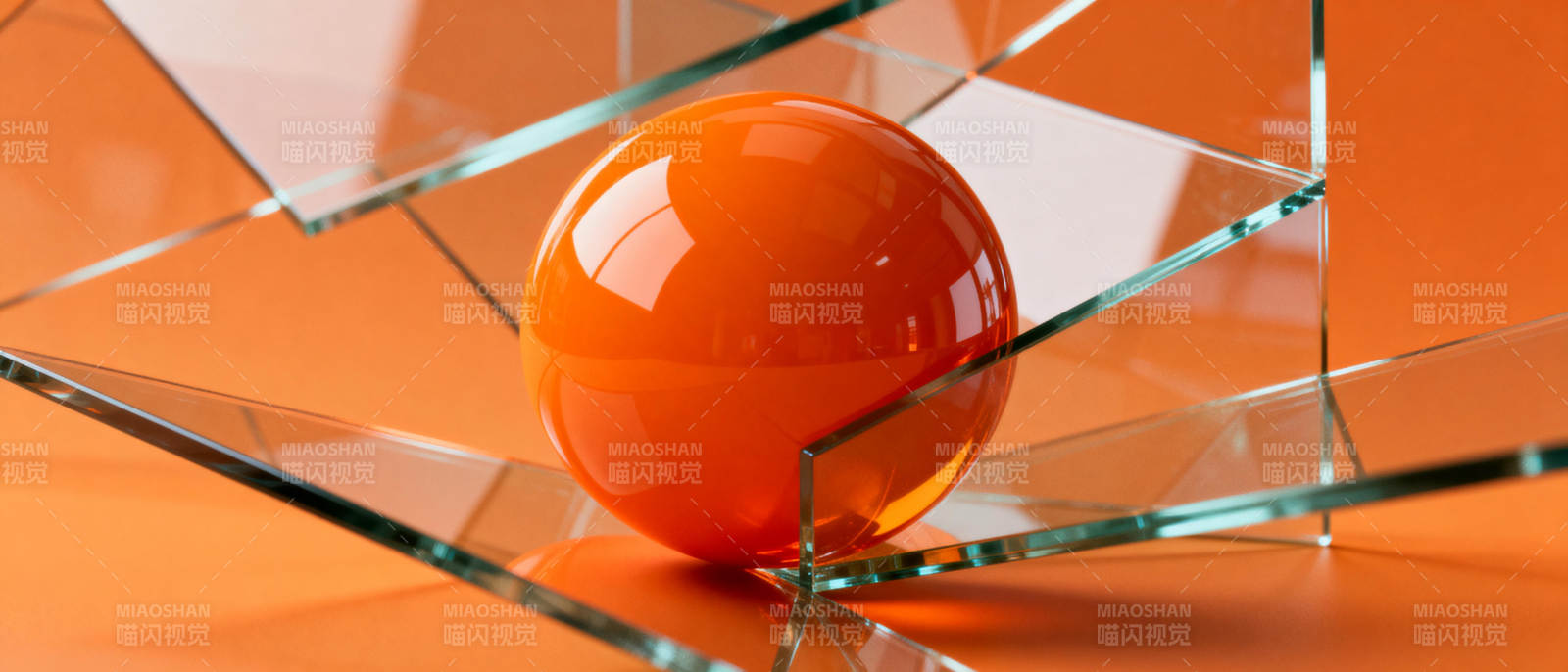 橙球玻璃镜面反射图片