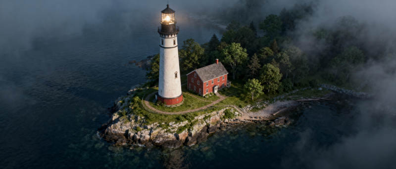 灯塔守望夜海图片