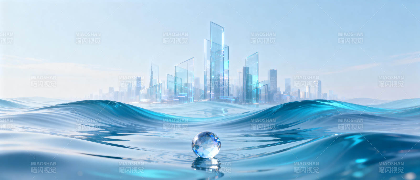 水波映城景图片