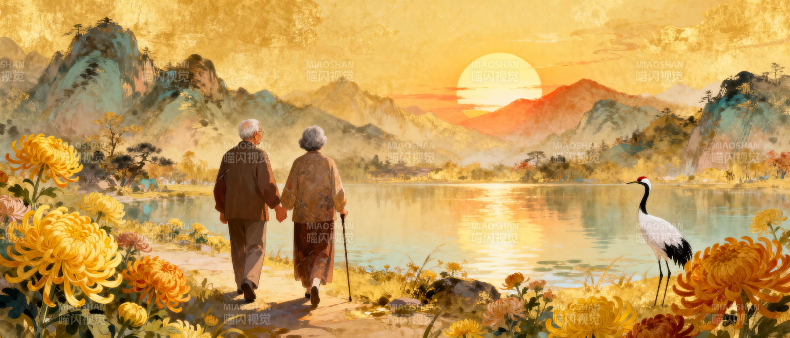 夕阳下的相伴图片