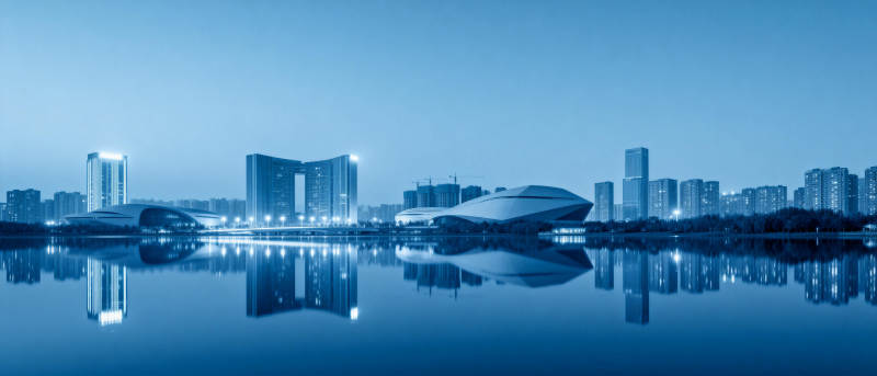 城市夜景倒影图片