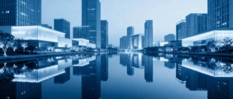 城市夜景倒影图片