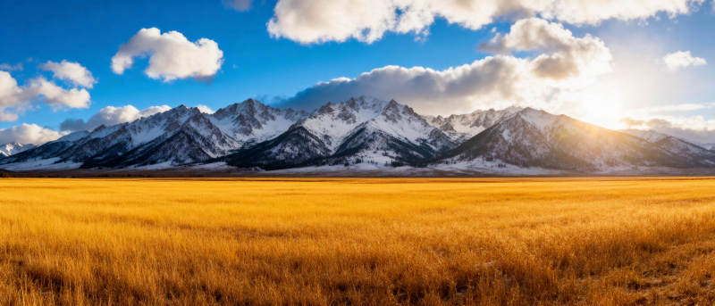 雪山草原晨曦图片