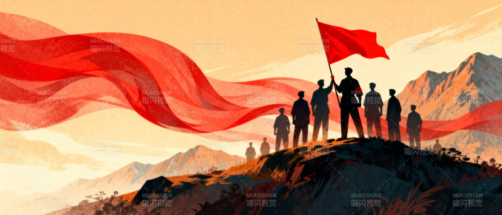 红旗飘扬山巅图片