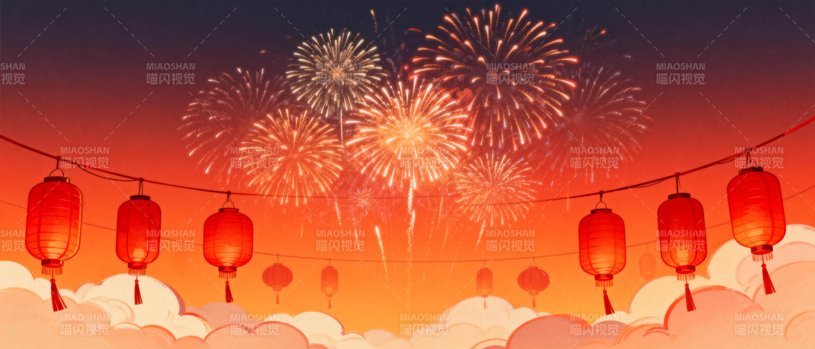 烟花灯笼夜景图片