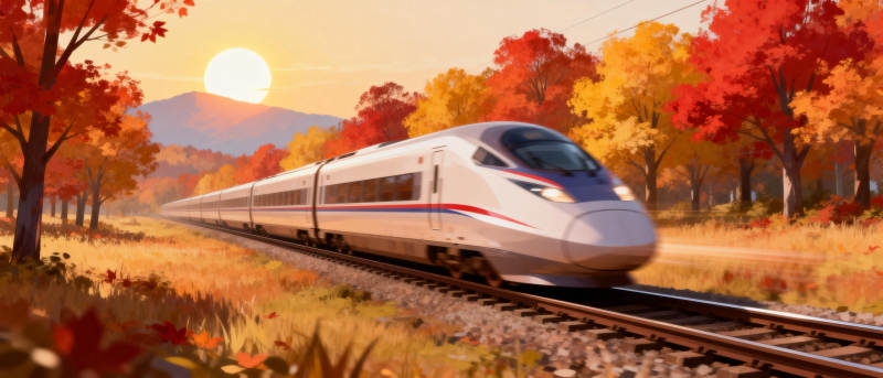 秋日高铁穿林过图片