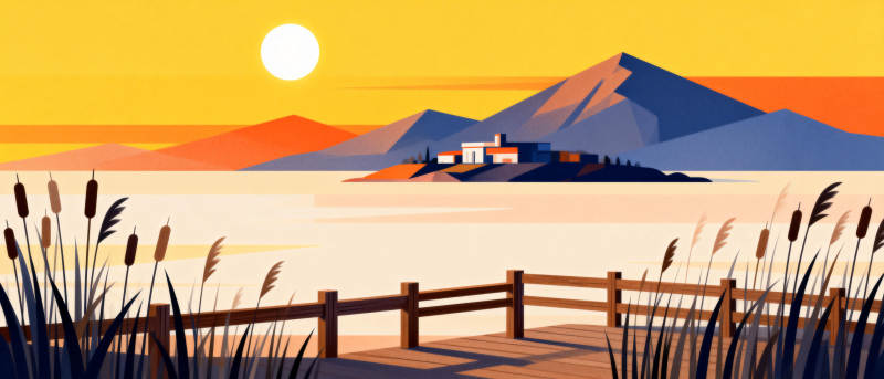 湖畔日落静景图片