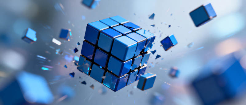 蓝色魔方碎片飞散图片